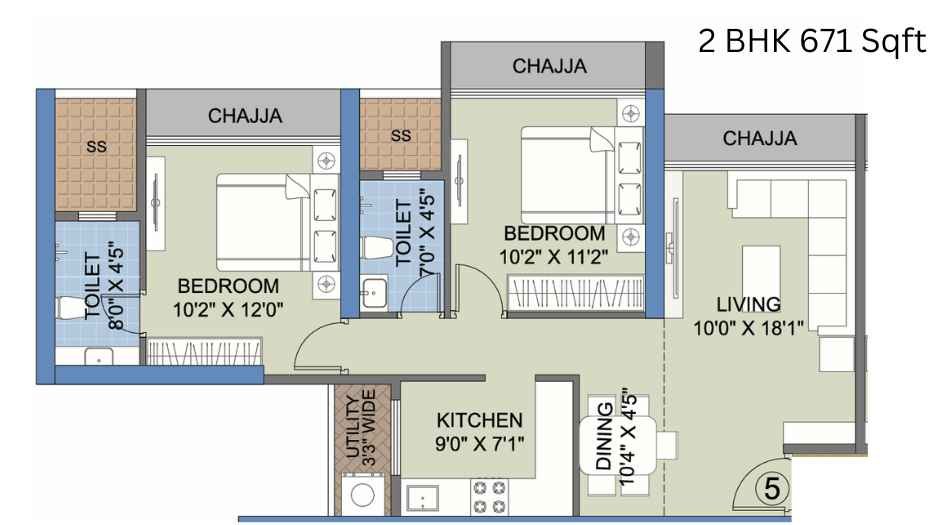 Celestria-New-Palm-Beach-Floor-Plan-2-BHK-671-Sqft